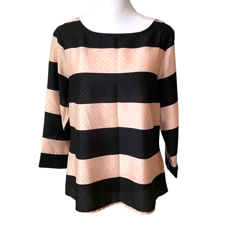 The Limited Black Blush Pink Striped Button Back 3/4 Sleeve Blouse Size Small